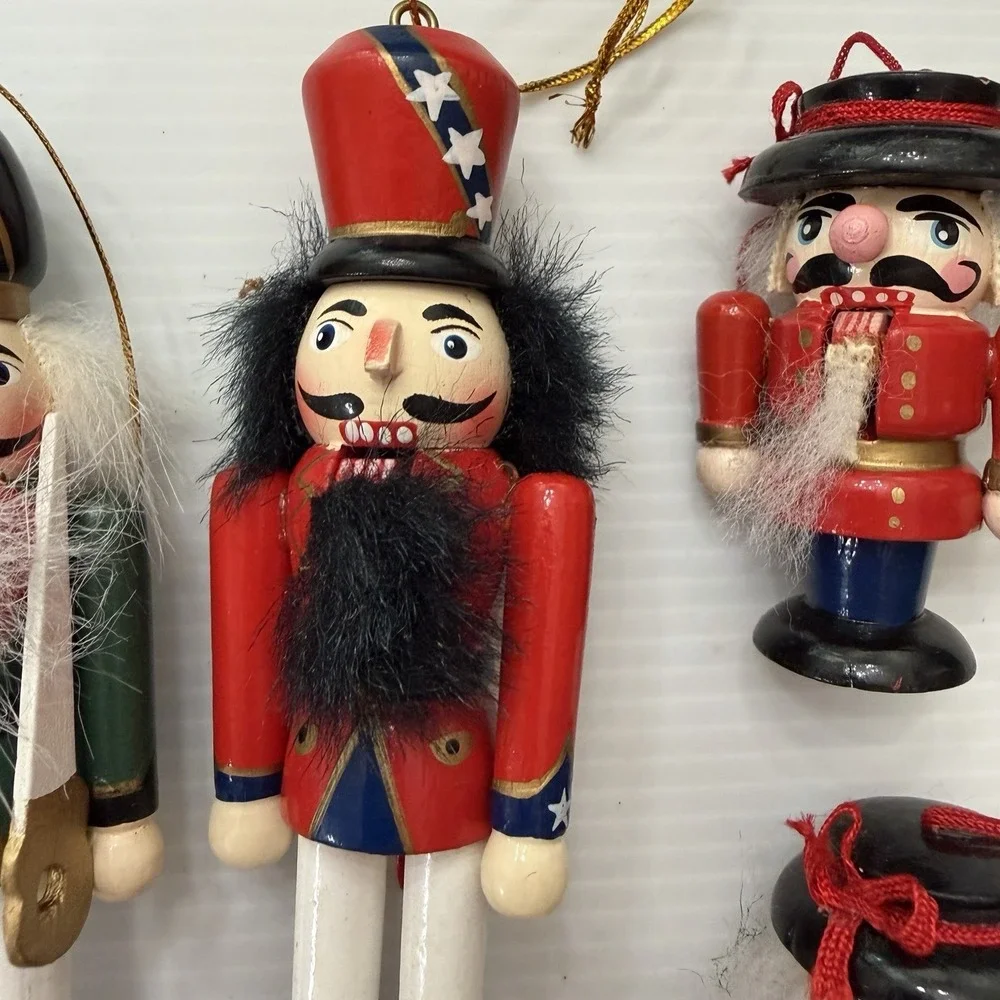 Vintage Wooden Nutcracker Christmas Tree Ornaments Lot Of 4 Holiday